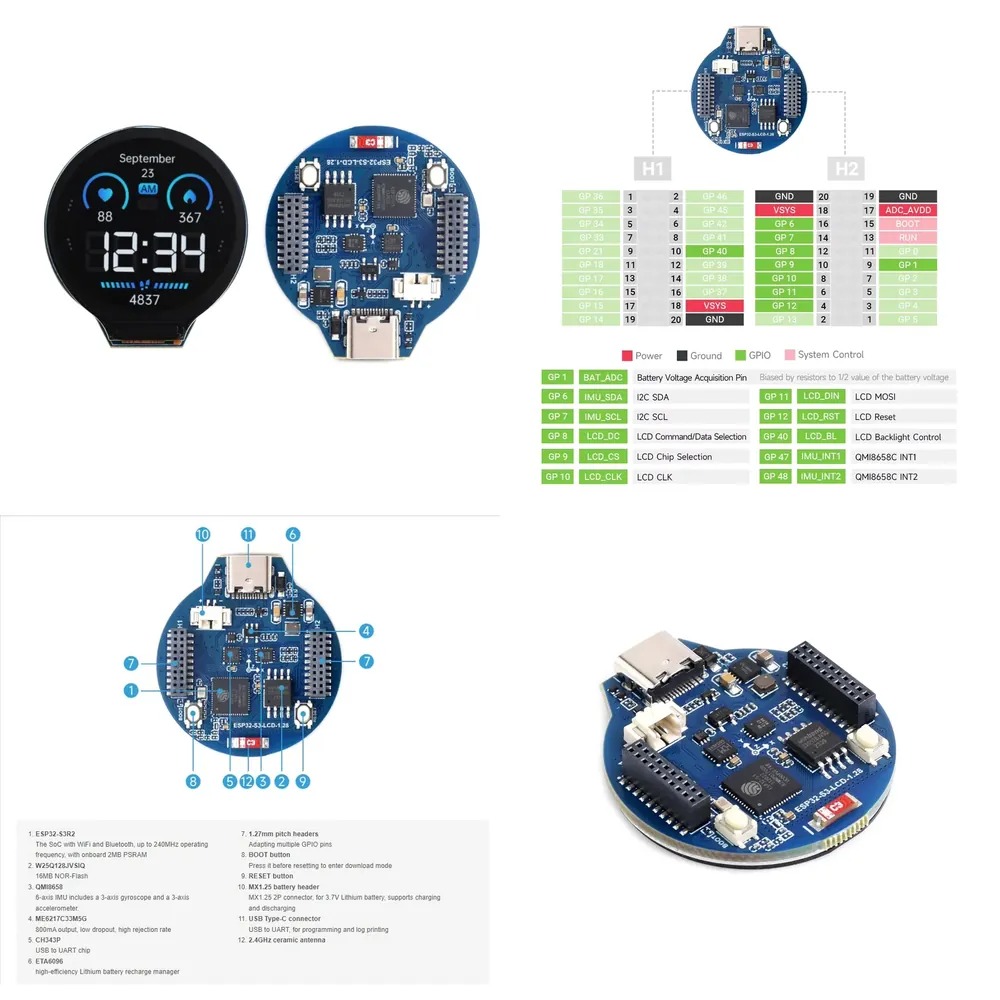 Esp32 Wifi Bluetooth - ESP32-S3 LCD 개발 보드 1.28인치 IPS